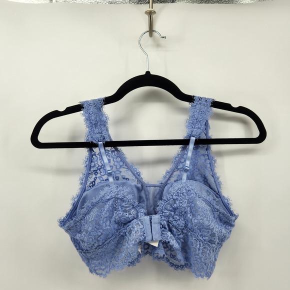 Aerie Womens Real Good Lace Padded Bralette Blue Floral Wireless Bra Medium - Picture 2 of 6